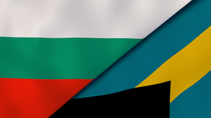 The flags of Bulgaria and Bahamas. News, reportage, business background. 3d illustration