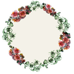 Frame. Beautiful pink blooming realistic isolated flowers. Vintage background.