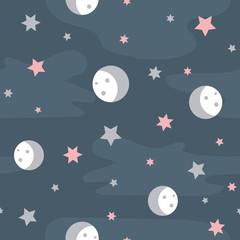 Dark blue vector pattern with little star and moon