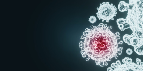  Virus 3d render for corona virus on dark blue banner background covid 19 concept