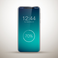 model of a new frameless smartphone concept. New technologies realistic Mobile phone. Smartphone icon Isolated on a blue background. Phone Design Template for Mock Up