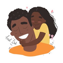 Fathers day, happy family, Black african american daughter hugs dad and smiling