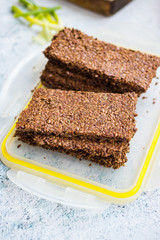 Flax seeds crispy flatbreads. Vegan healthy food.