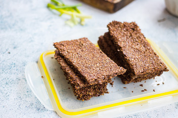 Flax seeds crispy flatbreads. Vegan healthy food.