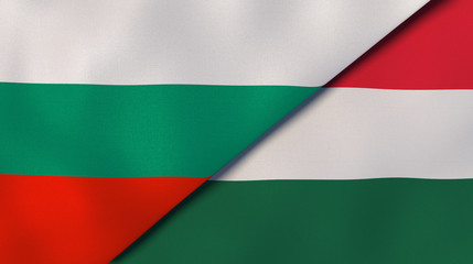 The flags of Bulgaria and Hungary. News, reportage, business background. 3d illustration