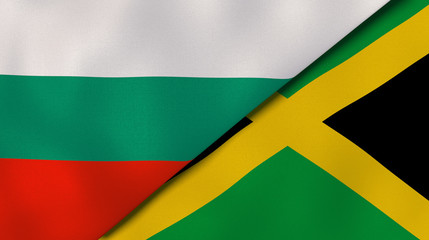 The flags of Bulgaria and Jamaica. News, reportage, business background. 3d illustration