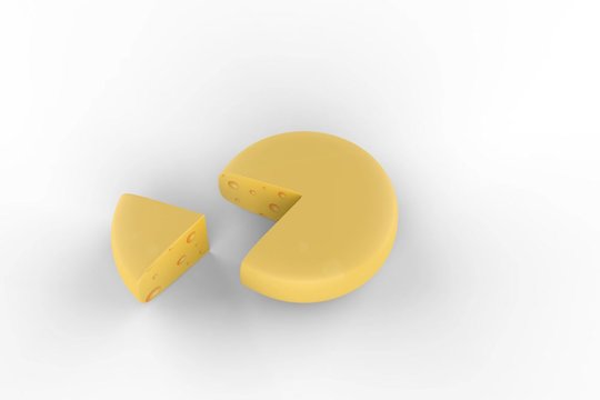 circle and a piece of cheese on white background. 3d illustration 