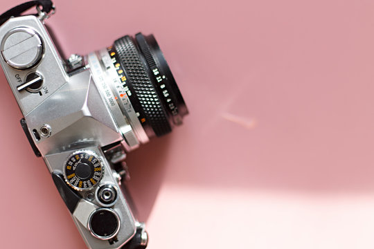 Rare Camera On A Pink Background Close Up View From Above