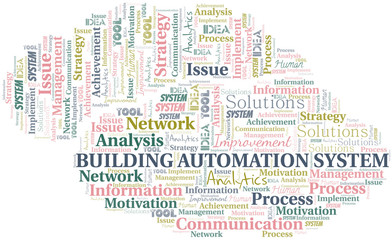 Building Automation System typography vector word cloud.