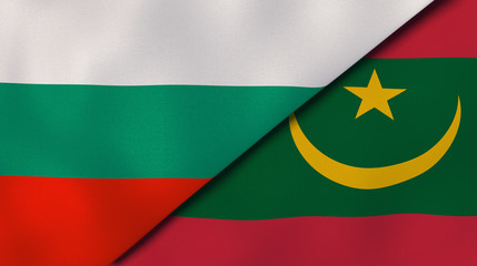 The flags of Bulgaria and Mauritania. News, reportage, business background. 3d illustration