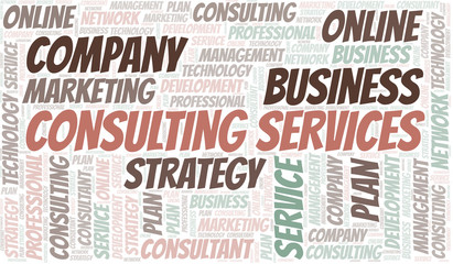 Obraz premium Consulting Services typography vector word cloud.