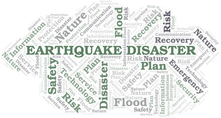 Earthquake Disaster typography vector word cloud.