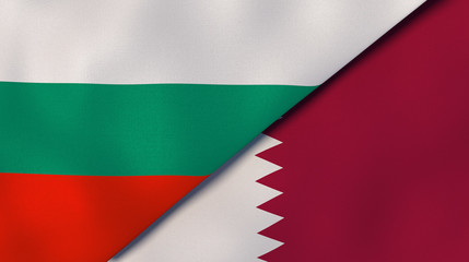 The flags of Bulgaria and Qatar. News, reportage, business background. 3d illustration