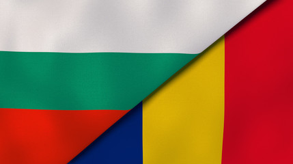 The flags of Bulgaria and Romania. News, reportage, business background. 3d illustration