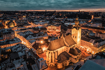 photography of evening Lviv city