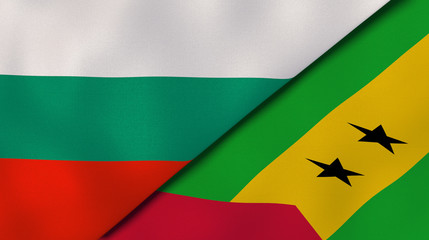 The flags of Bulgaria and Sao Tome and Principe. News, reportage, business background. 3d illustration
