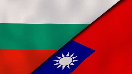 Fototapeta premium The flags of Bulgaria and Taiwan. News, reportage, business background. 3d illustration