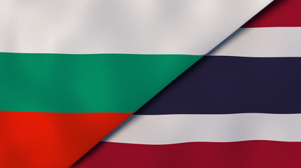 The flags of Bulgaria and Thailand. News, reportage, business background. 3d illustration