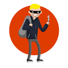 Man with knife extorting money. Hand holding green cash. Problem of urban security. Thief at work. Extortion and robbery.