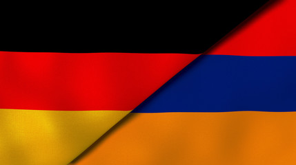Obraz premium The flags of Germany and Armenia. News, reportage, business background. 3d illustration