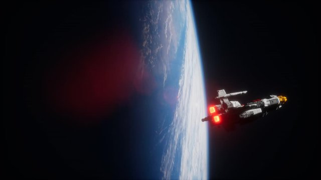 futuristic spaceship near the Earth. Elements of this image furnished by NASA