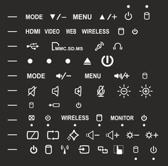 Vector icons for TV, monitors, white on a black background.