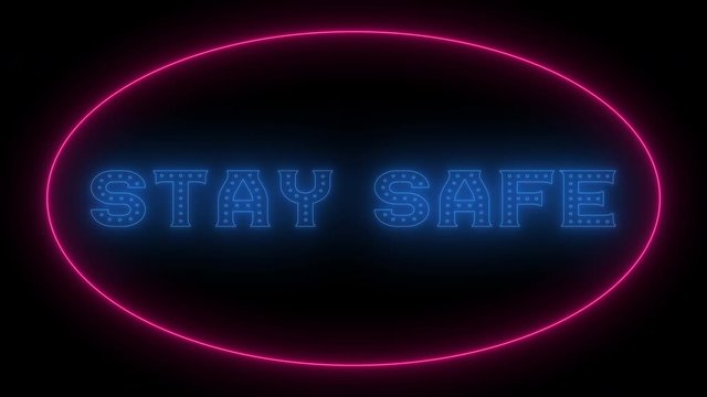 Stay at home, stay safe, save lives. Protection campaign or measure from coronavirus, COVID-19,covid19. Neon sign with slogan stay home, safe, save live to stop coronavirus, ncov, COVID-19 spreading