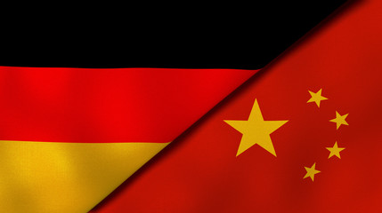 The flags of Germany and China. News, reportage, business background. 3d illustration