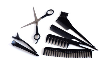 hairdressing supplies on a white background. Minimalism.
