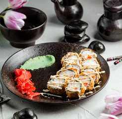 sushi set with wasabi and ginger