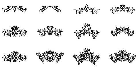 Vector set of abstract black floral objects isolated on white background. Beautiful romantic and elegant decoration elements for monograms, wedding invitations, gift cards, banners.