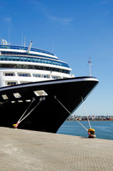 Luxury Azamara Club Cruises small cruiseship or cruise ship liner Azamara Pursuit at pier in port...
