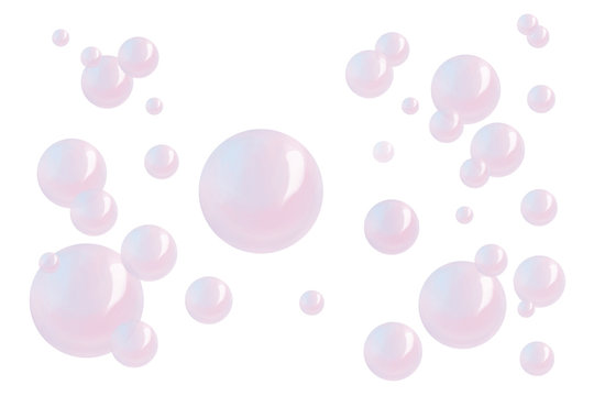 Bright cartoon bubbles over layer. Clip art, summer and soap joy on white background