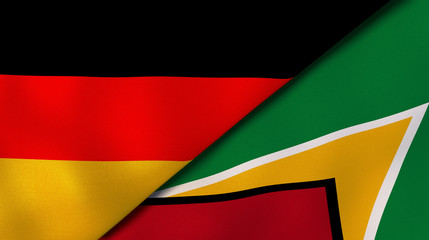 The flags of Germany and Guyana. News, reportage, business background. 3d illustration