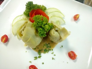 salad made of cucumbers and parsley topped