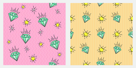 Seamless vector background with crystals and stars. Endless texture can be used for wallpaper, web page, background, textile, print, shirts and posters.