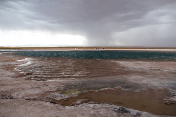 Stormy clouds above Cejar Lagoon, San Pedro de Atacama, Atacama Desert, Chile