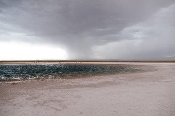 Stormy clouds above Cejar Lagoon, San Pedro de Atacama, Atacama Desert, Chile