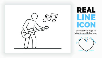 Editable real line icon so you can edit the stroke weight of a stick figure playing guitar. Check out my collection!