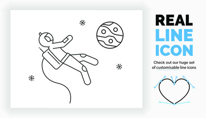 Editable real line icon of a stick figure spaceman 