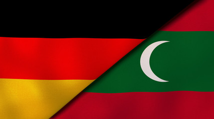 Obraz premium The flags of Germany and Maldives. News, reportage, business background. 3d illustration
