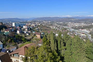 Fototapeta na wymiar top view of the panorama of the southern mountain city