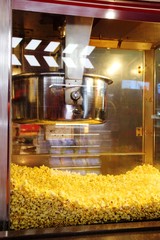 popcorn machine, vertically. dirty glass machine for making popcorn, close-up
