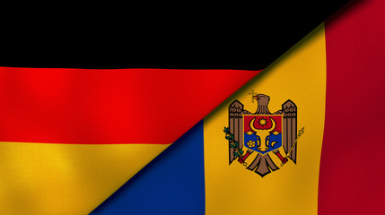 The flags of Germany and Moldova. News, reportage, business background. 3d illustration
