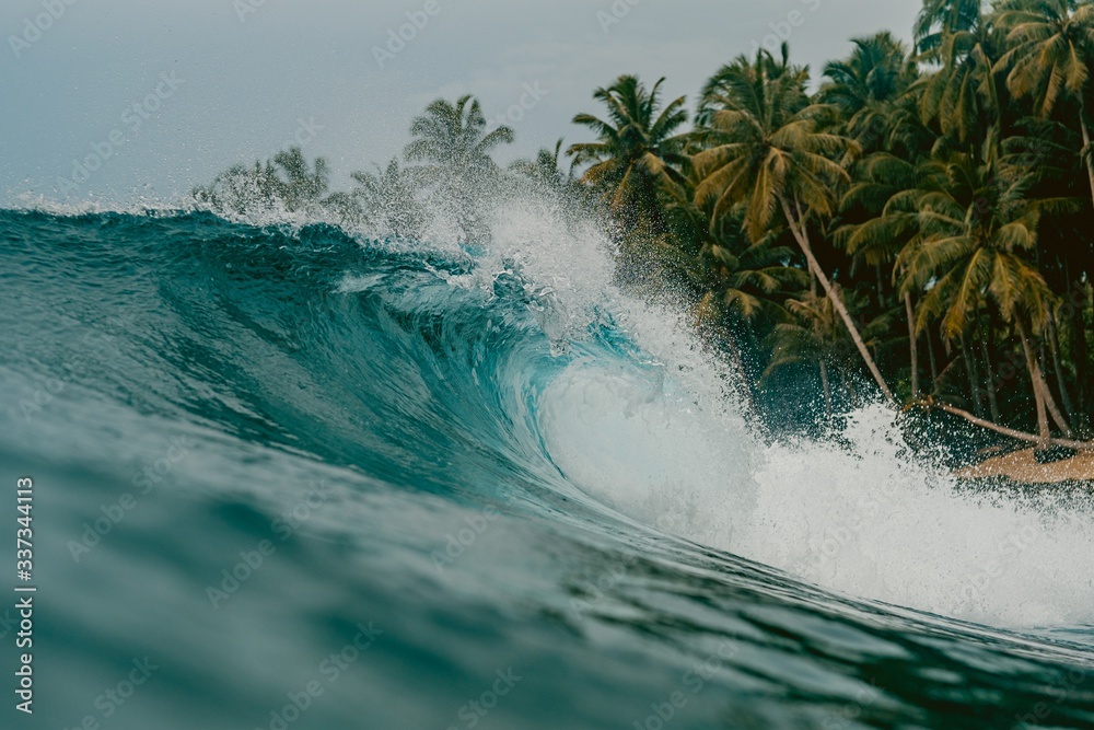 Wall mural Inside view of the huge breaking wave of the sea in Mentawai islands, Indonesia