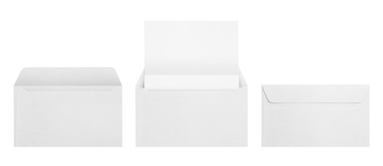 Set of white envelopes, isolated on white background