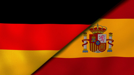 The flags of Germany and Spain. News, reportage, business background. 3d illustration