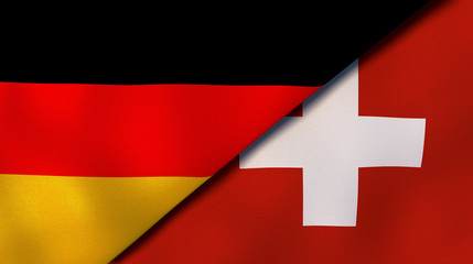 The flags of Germany and Switzerland. News, reportage, business background. 3d illustration