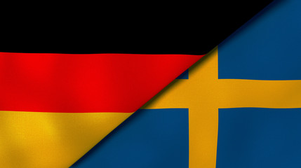 The flags of Germany and Sweden. News, reportage, business background. 3d illustration