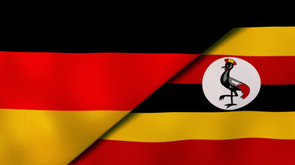 The flags of Germany and Uganda. News, reportage, business background. 3d illustration